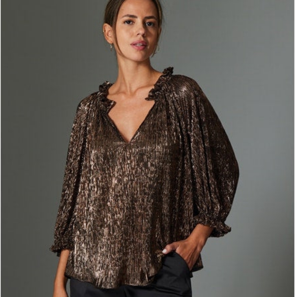 NWT GILNER FARRAR‎ Ellie Blouse in Copper SZ Large